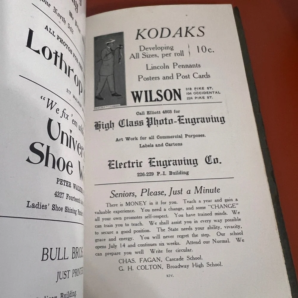 1913 Totem Yearbook Lincoln High School Vtg Antique Seattle Washington History